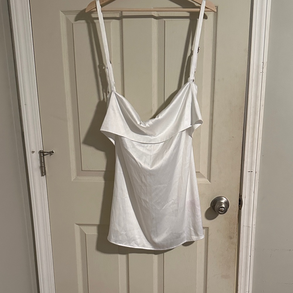 OW Collection Sample Chic White Satin Mini Dress